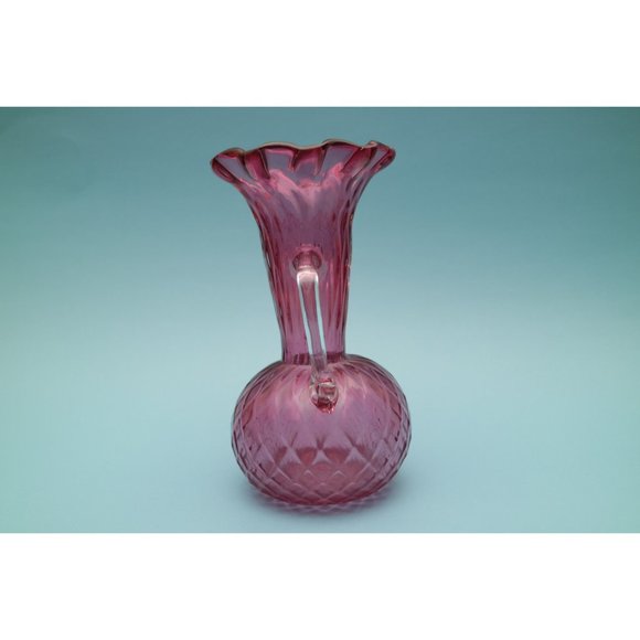 Cranberry Glass Hand Blown Double Handed Pitcher Collectible Glass - Picture 2 of 5
